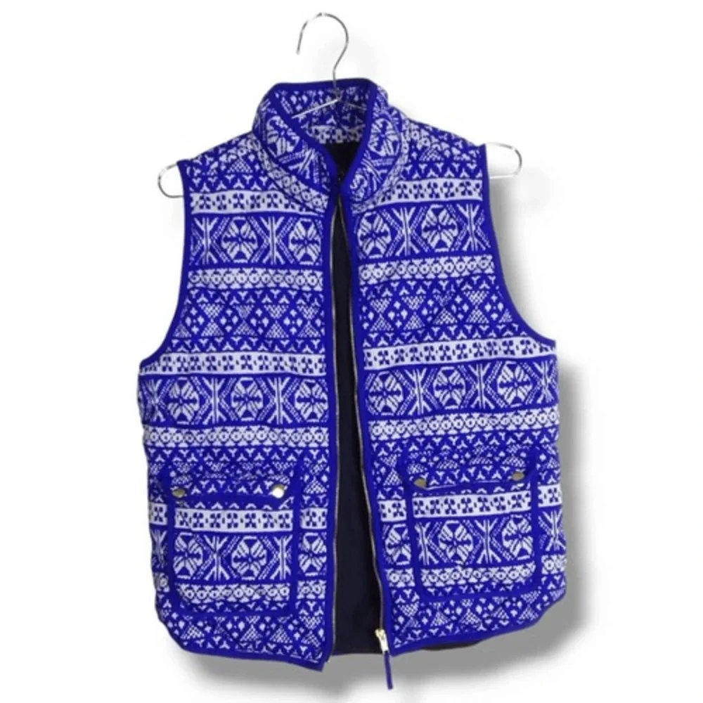 J Crew Womens Vest Sz Medium Fair Isle Button Front Insulated Ski Winter Outdoor